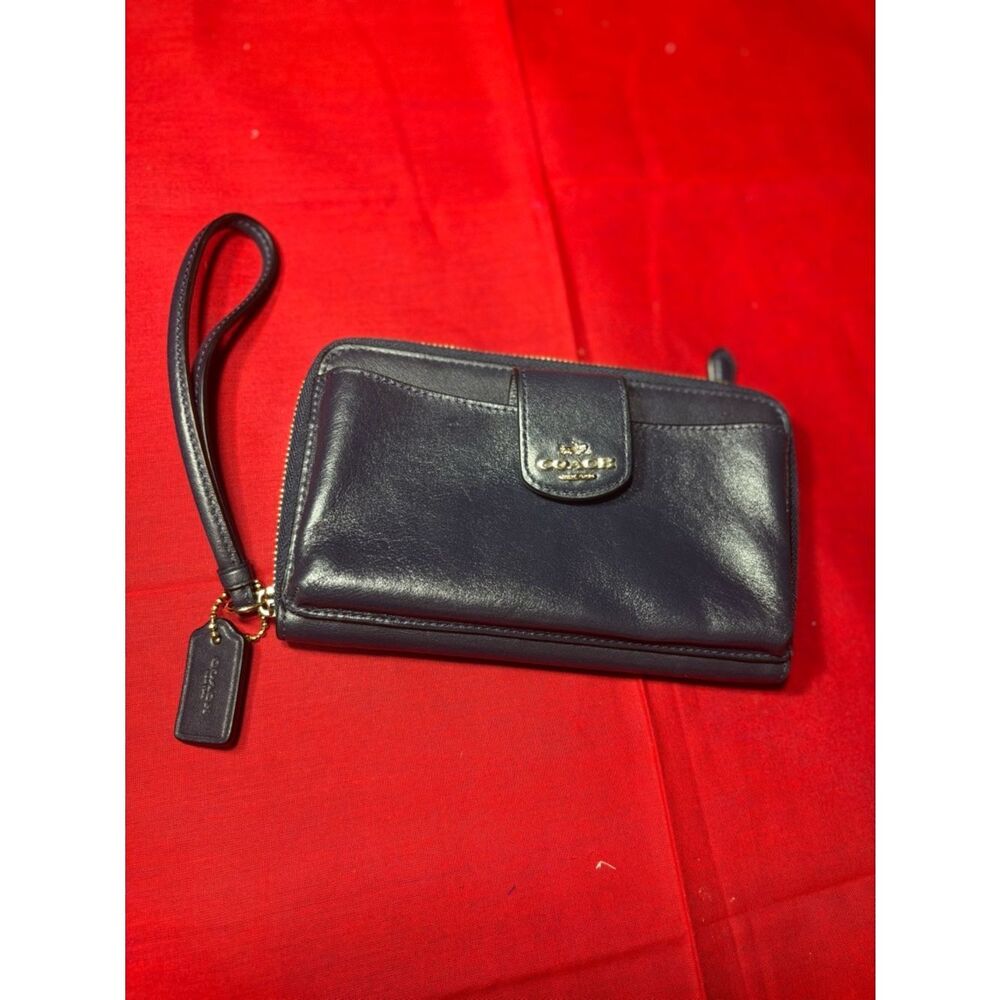 Coach Navy Leather Wristlet Wallet